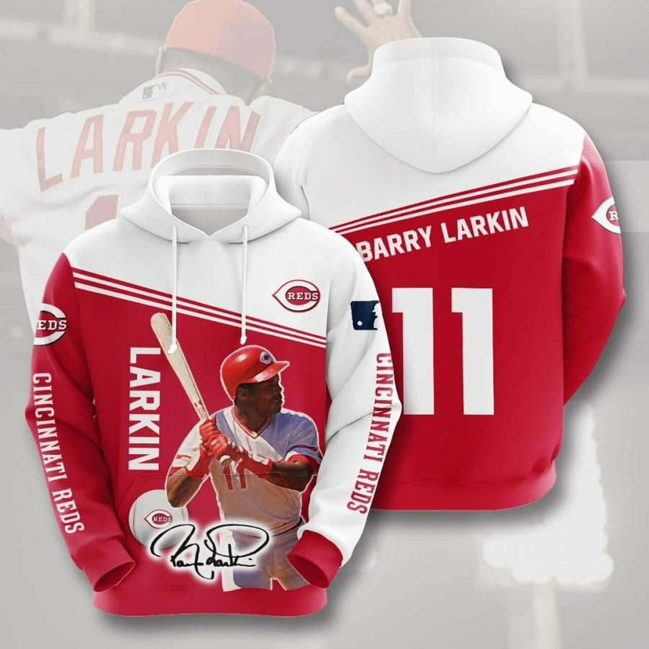 Sports Baseball Mlb Cincinnati Reds Barry Larkin 3d All Over Print Hoodie