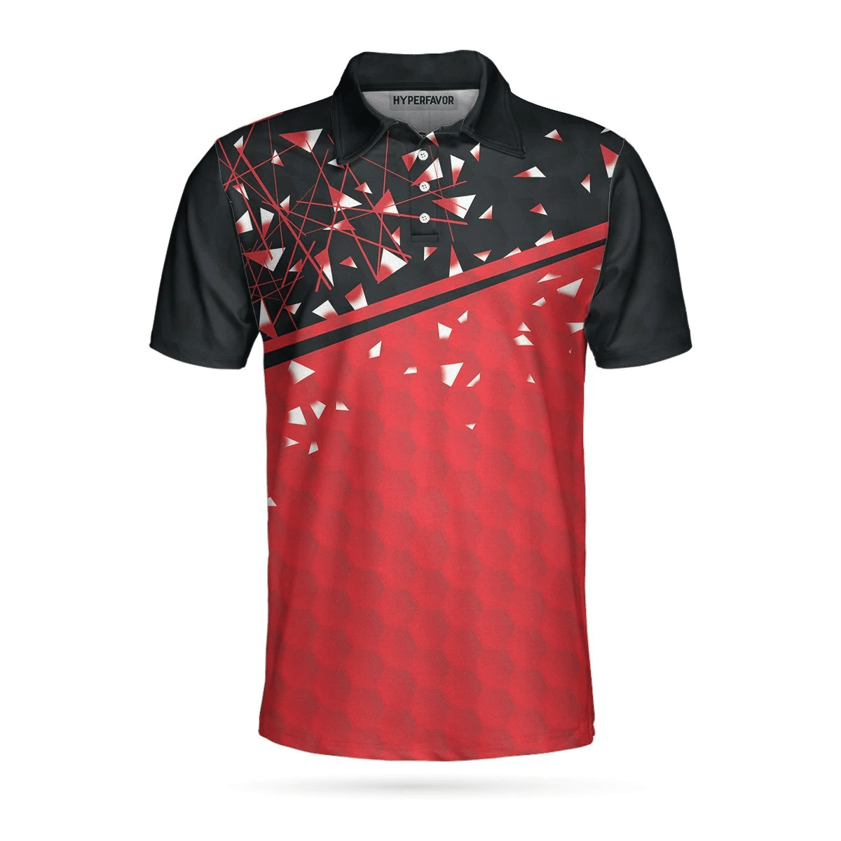 Sporty Golf Breaker Red And Black Golf Polo Shirt Red And White Triangle Pattern Shirt Design Best Golf Gift Idea