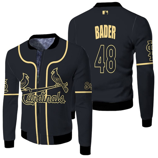 St Louis Cardinals Harrison Bader 48 Mlb Baseball 2020 Black Jersey Style Gift For Cardinals Fans Fleece Bomber Jacket