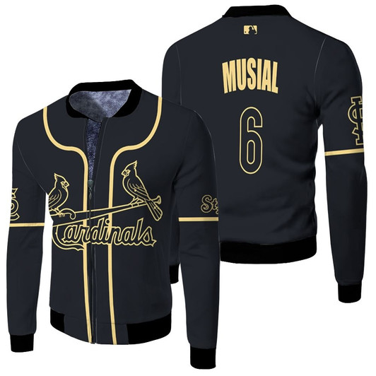 St Louis Cardinals Stan Musial 6 Mlb Baseball 2020 Black Jersey Style Gift For Cardinals Fans Fleece Bomber Jacket