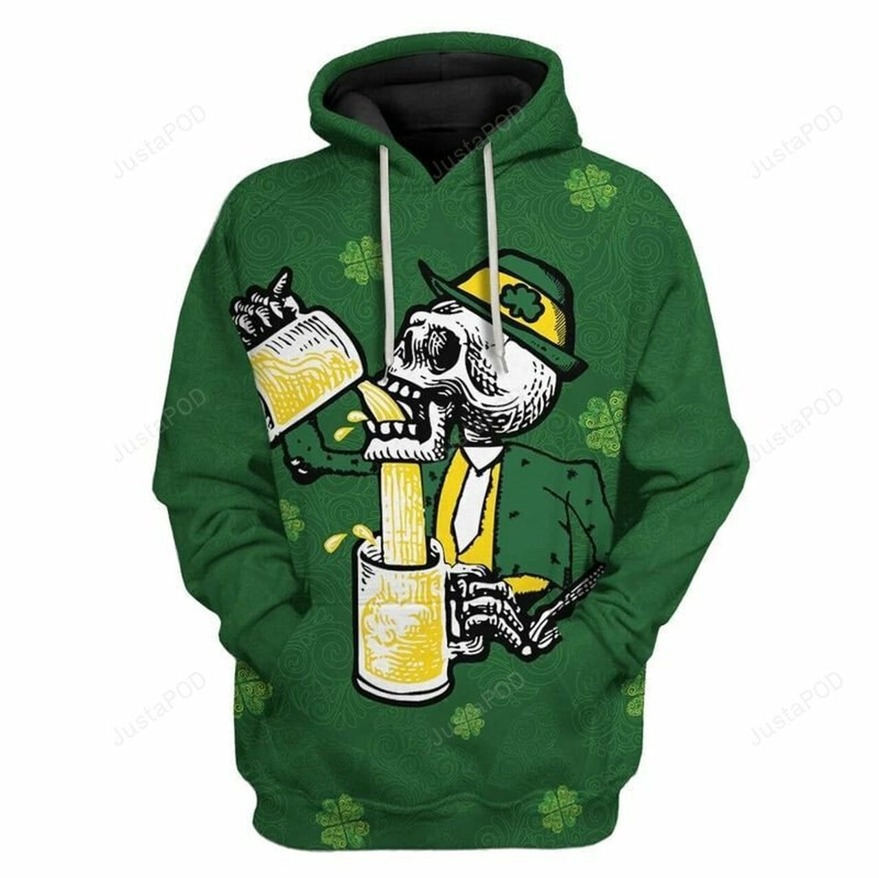 St Patricks Day Drunk Skull 3d All Over Print Hoodie