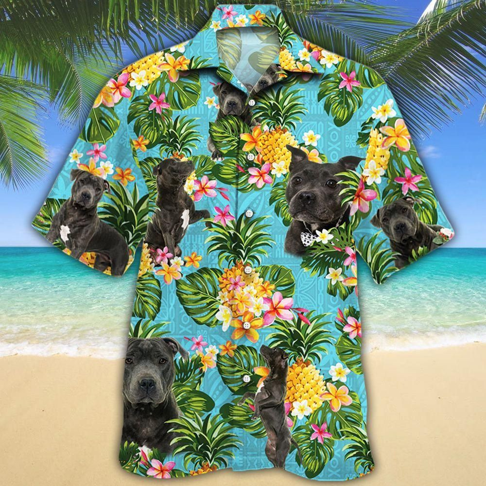 Staffordshire Bull Terrier Dog Lovers Pineapple Aloha Hawaiian Shirt Colorful Short Sleeve Summer Beach Casual Shirt For Men And Women