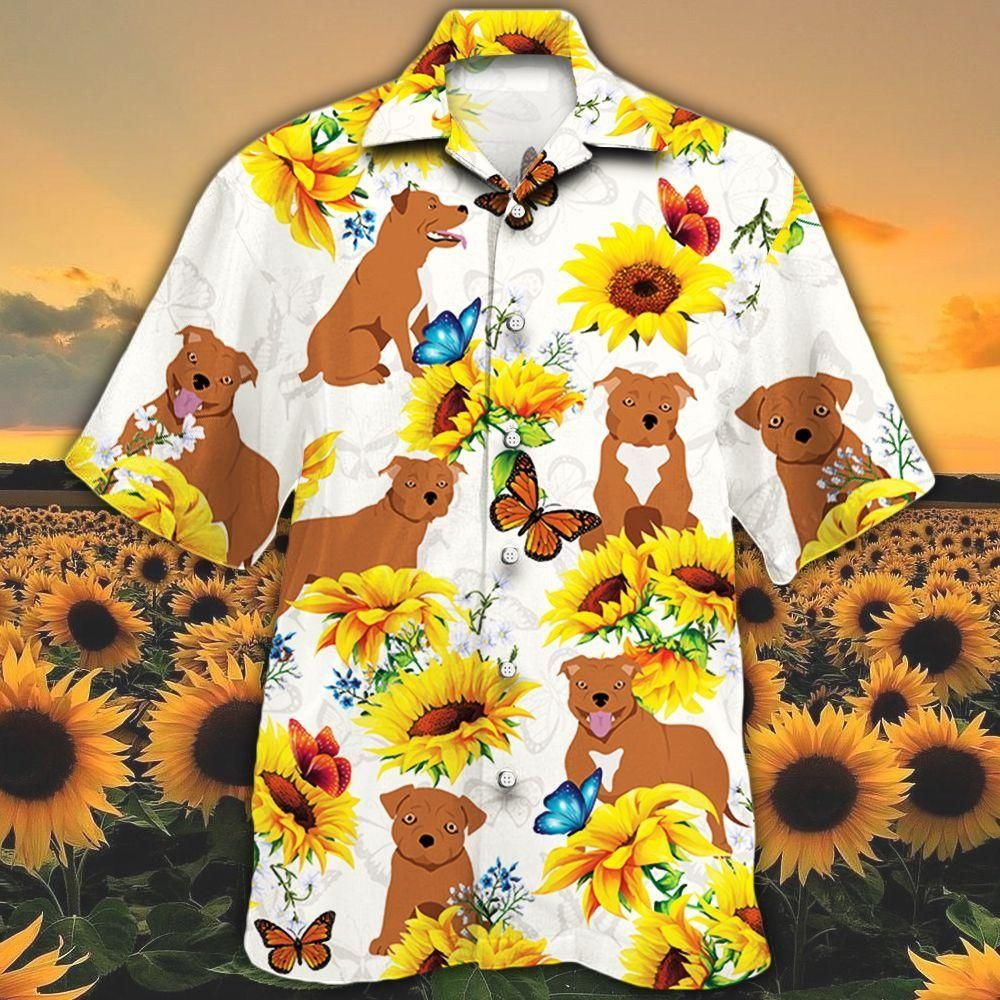 Staffordshire Bull Terrier Dog Lovers Sun Flower Aloha Hawaiian Shirt Colorful Short Sleeve Summer Beach Casual Shirt For Men And Women