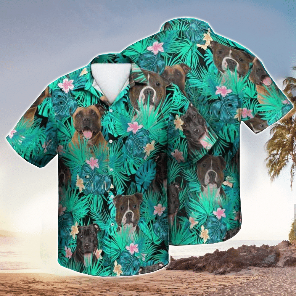 Staffordshire Bull Terrier Mens Hawaiian Shirt Staffordshire Bull Button Up Shirt for Men and Women