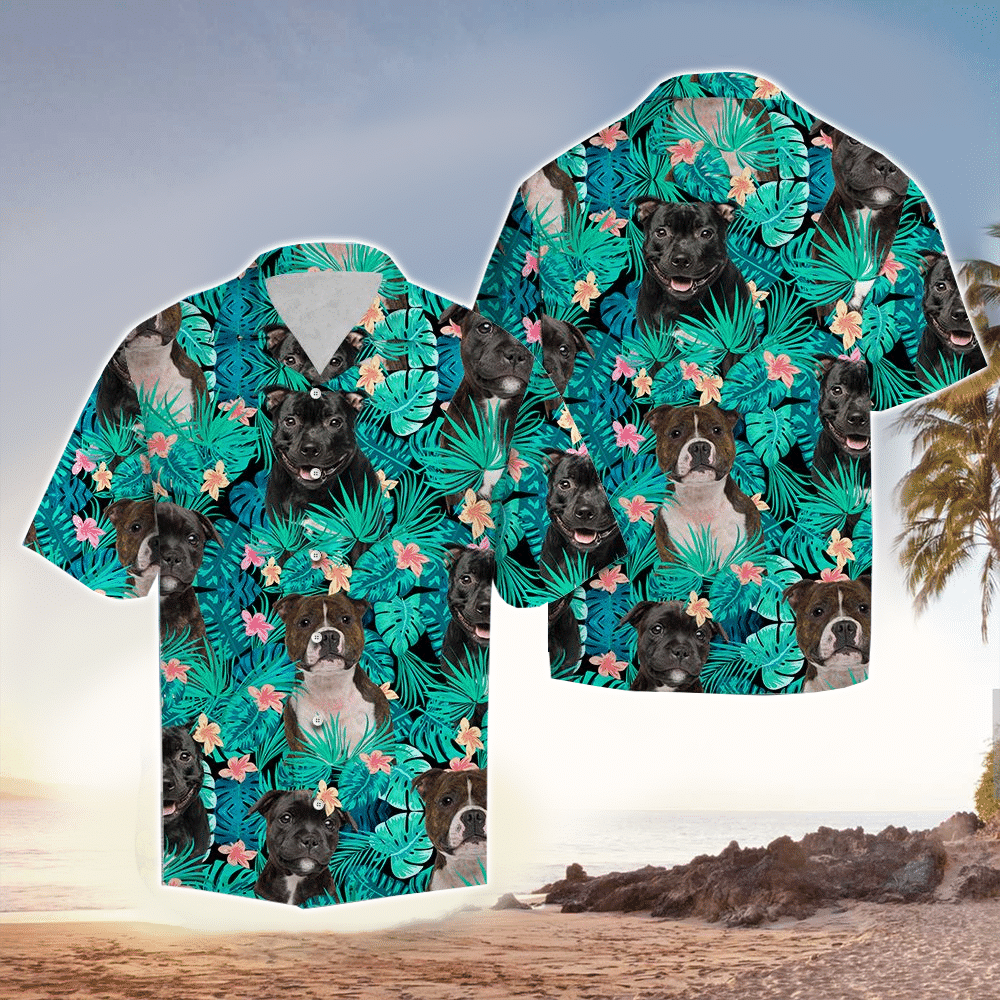 Staffordshire Bull Terrier Mens Hawaiian Shirt Staffordshire Bull Button Up Shirt for Men and Women