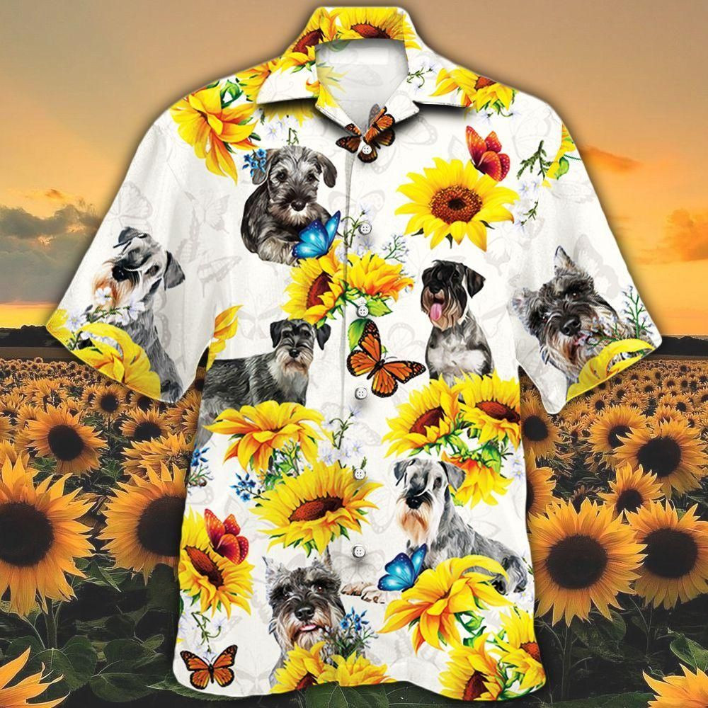 Standard Schnauzer Dog Lovers Sun Flower Aloha Hawaiian Shirt Colorful Short Sleeve Summer Beach Casual Shirt For Men And Women