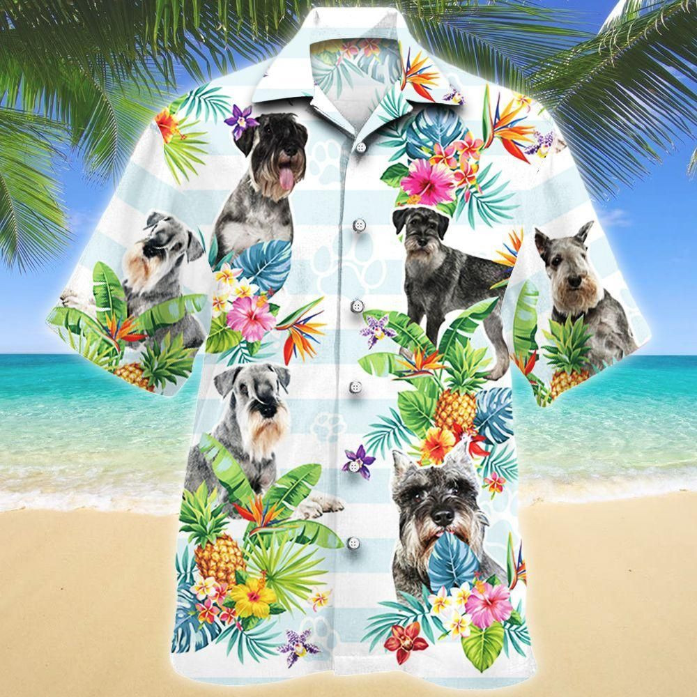 Standard Schnauzer Dog Tropical Flower Aloha Hawaiian Shirt Colorful Short Sleeve Summer Beach Casual Shirt For Men And Women