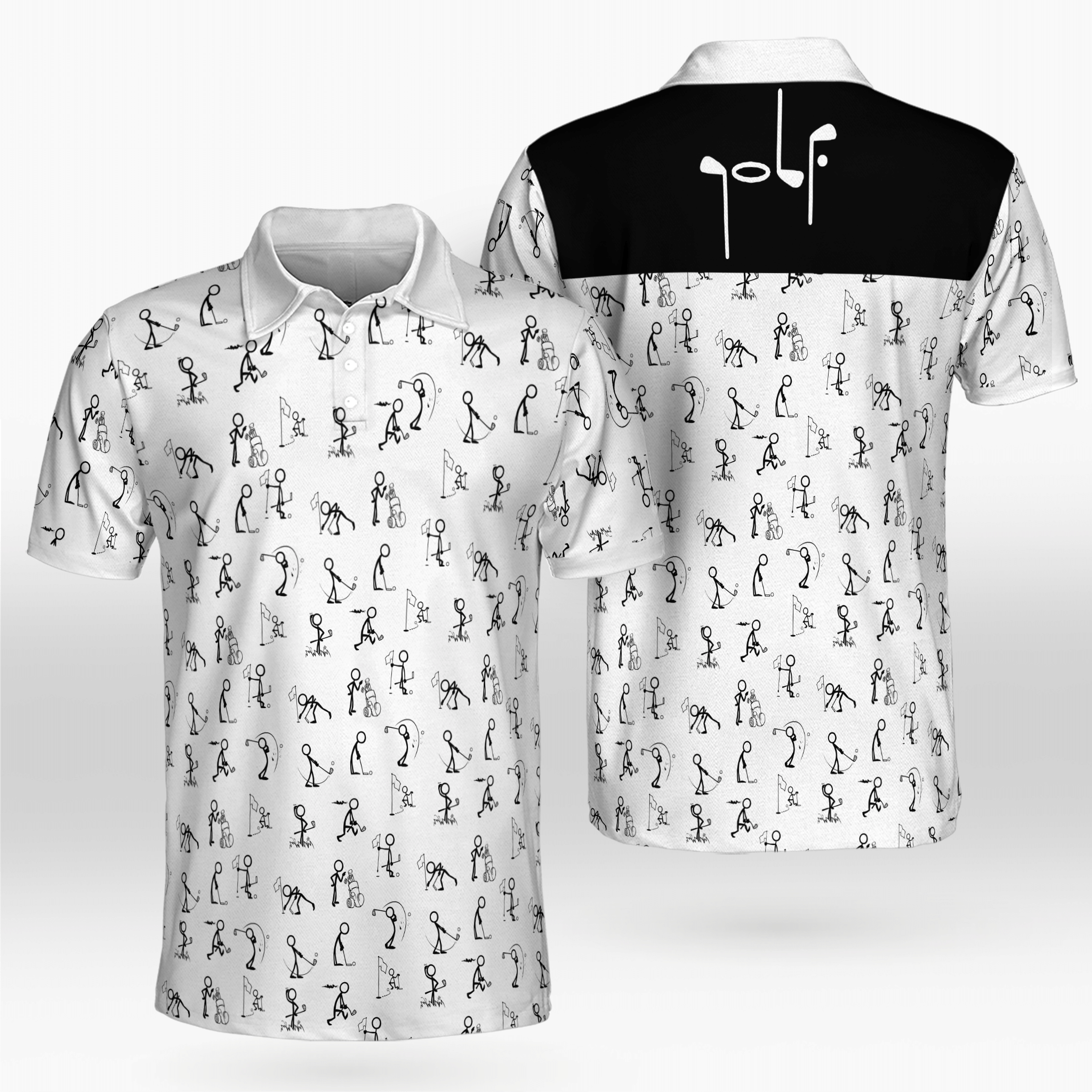 Stick Figures Golf Pattern White Polo Shirt Best Golf Shirts For Men