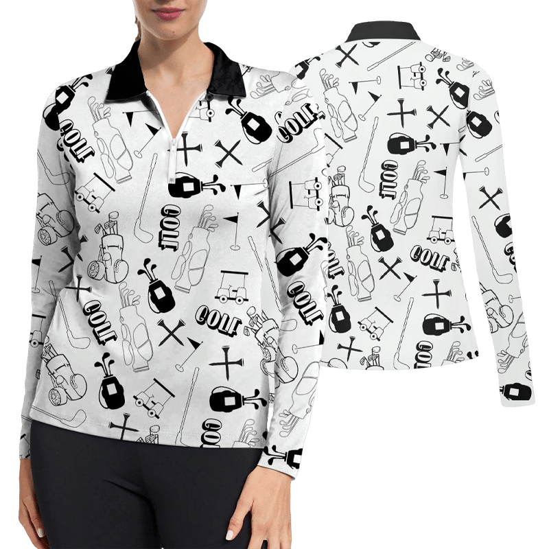 Stick figures  Golf  Womens Long Sleeve Golf Polo Casual Shirt