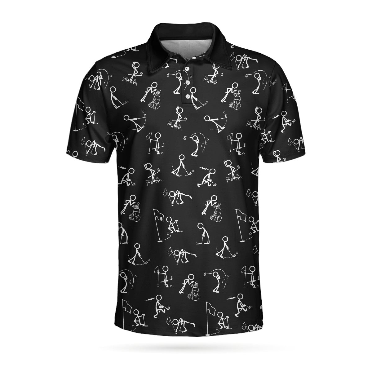 Stickfigures Playing Golf Short Sleeve Polo Shirt Doodling Golfer Polo Shirt Best Golf Shirt For Men