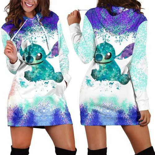 Stitch Watercolor Hoodie Dress Sweater Dress Sweatshirt Dress 3d All Over Print For Womens Hoodie