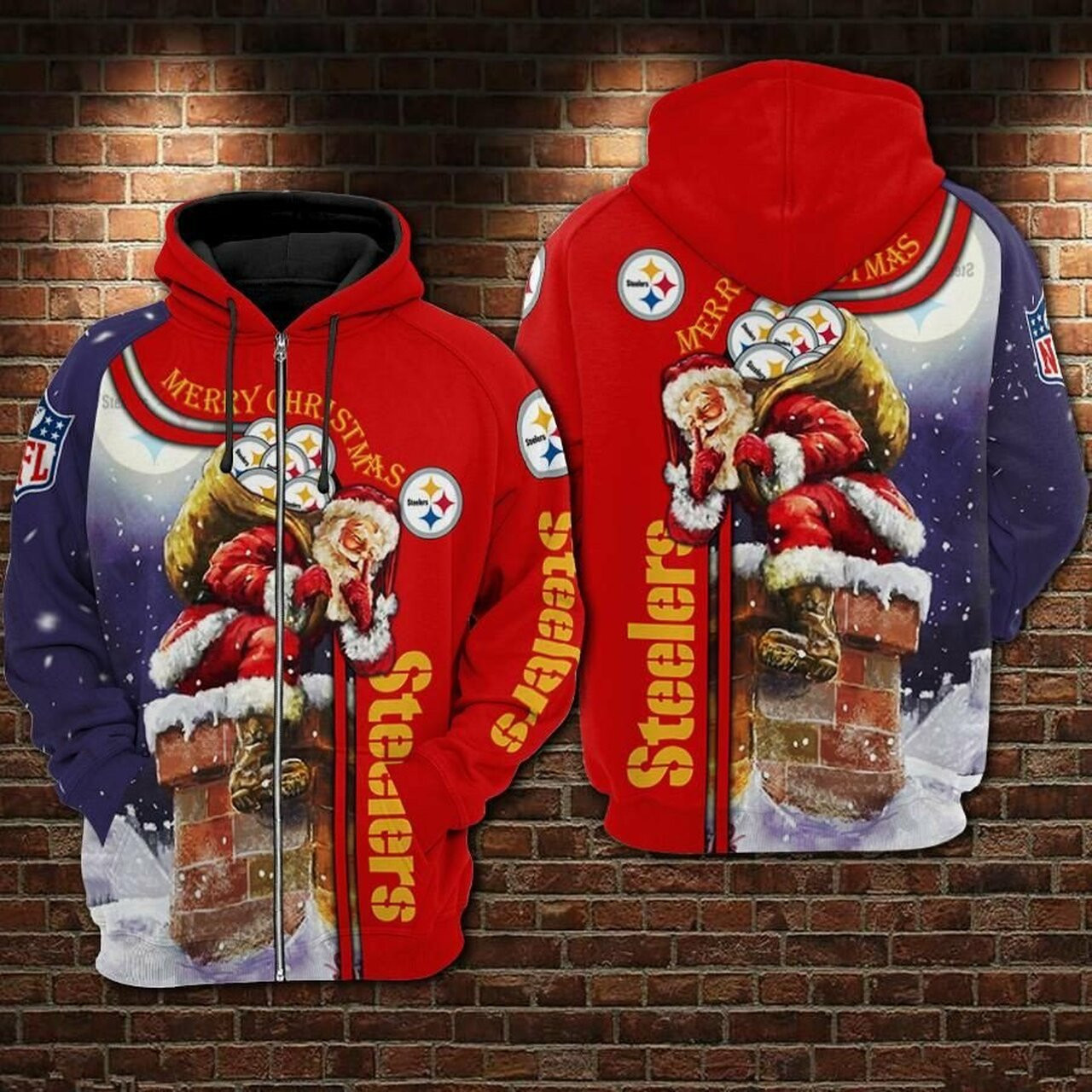 Stocktee Pittsburgh Steelers Santa Claus Merry Christmas Limited Edition Mens And Womens 3d All Over Print Hoodie