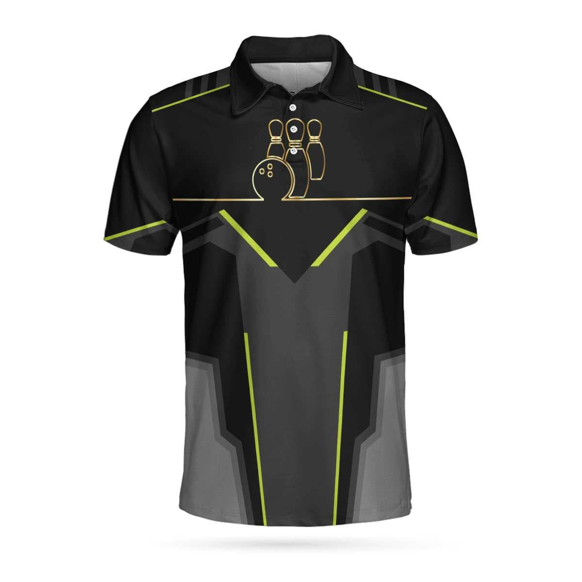 Strike Black And Golden Pattern Bowling Short Sleeve Polo Shirt Digital Polo Shirt Best Bowling Shirt For Men