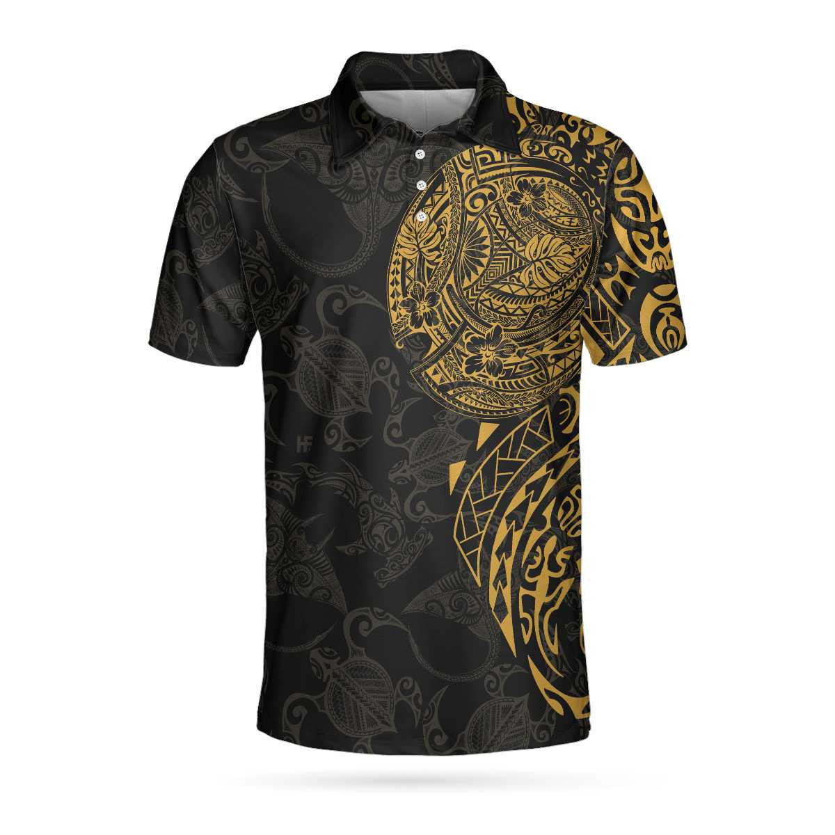 Strong And Cool Polynesian Pattern Polo Shirt Luxury Black And Gold Shirt For Men