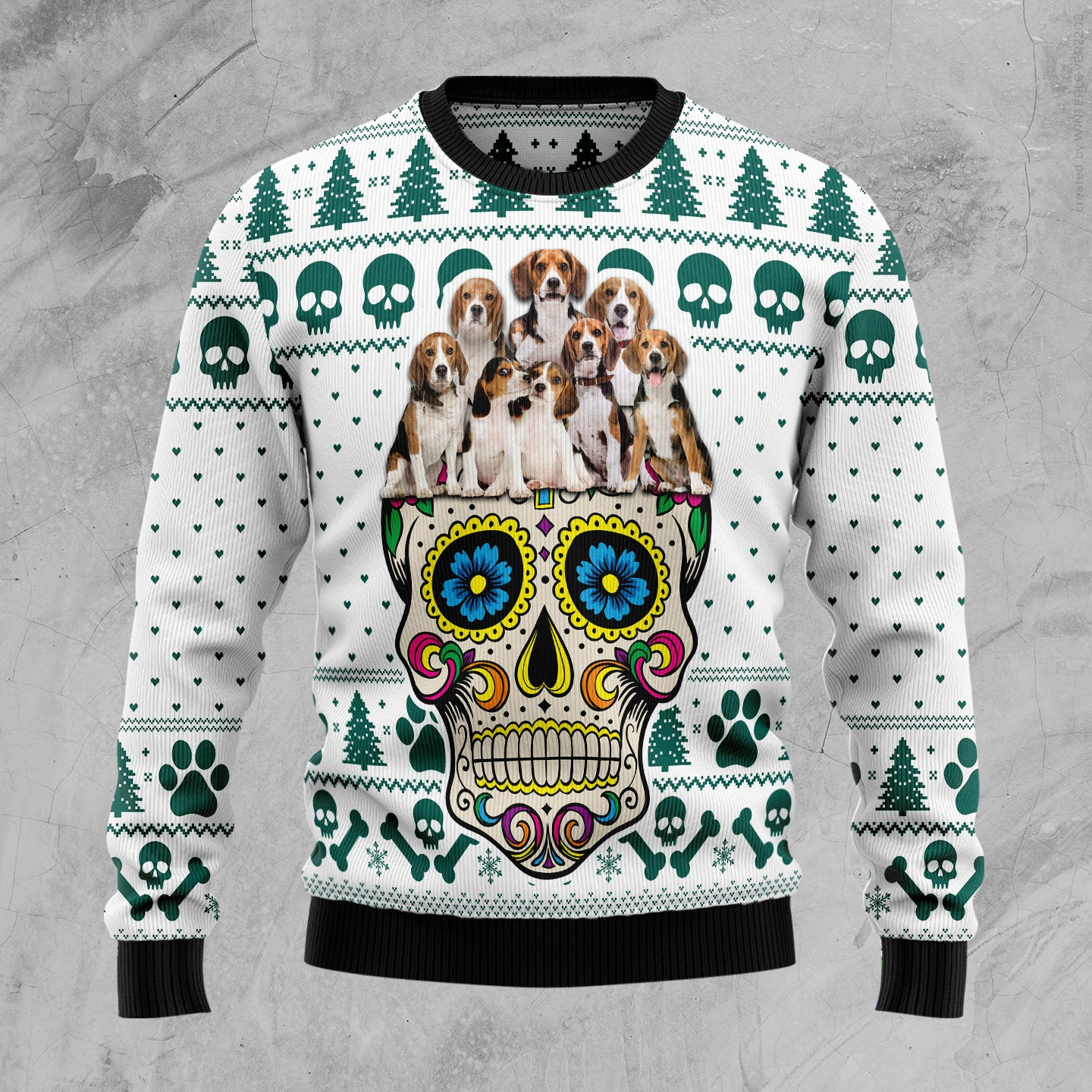 Sugar Skull Beagles Ugly Christmas Sweater