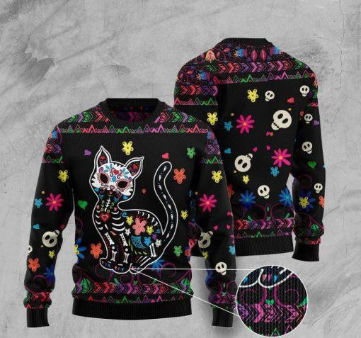 Sugar Skull Cat Ugly Christmas Sweater Ugly Sweater For Men Women