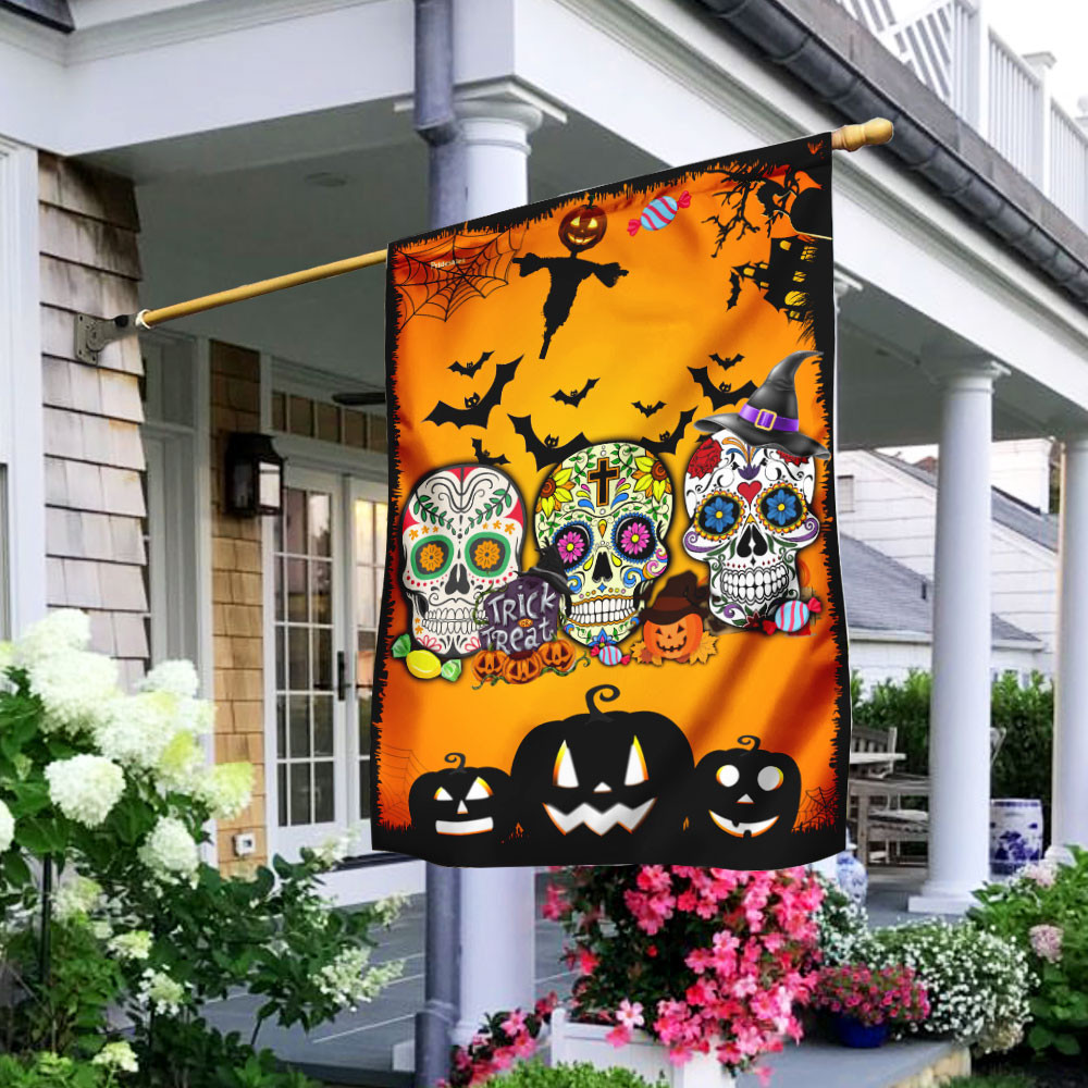 Sugar Skull Halloween Three Skulls Halloween Flag Halloween Outdoor Decor Fall Yard House Decoration