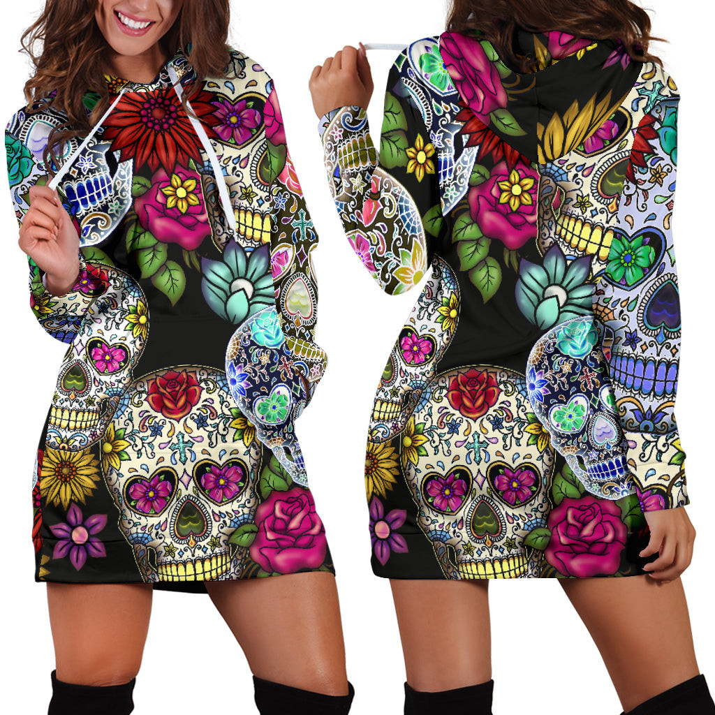 Sugar Skull Hoodie Dress 3d All Over Print For Women Hoodie