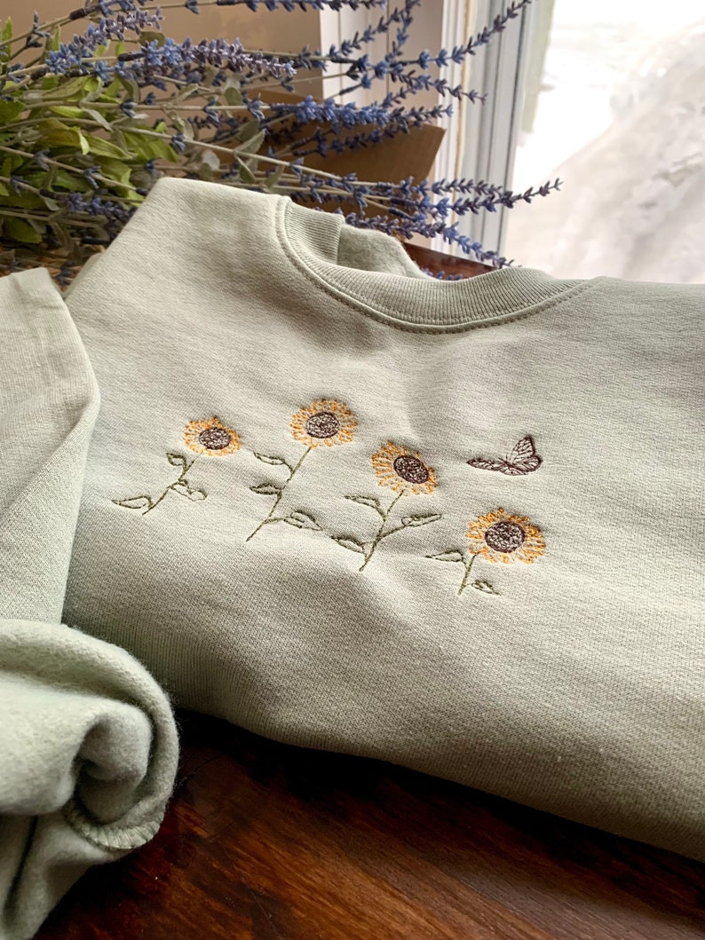 Sunflower Butterfly Embroidered Crewneck