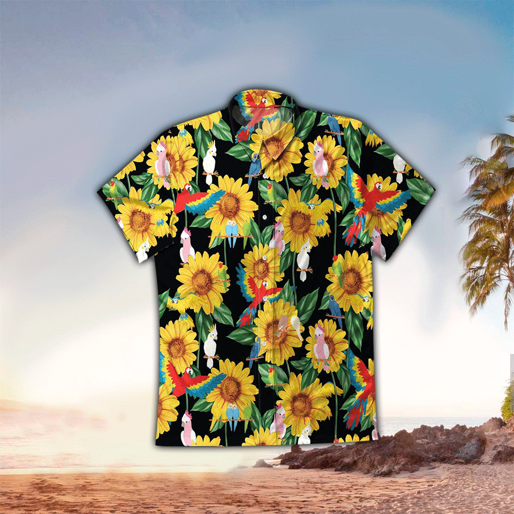 Sunflower Parrot Hawaiian Shirt for Men and Women