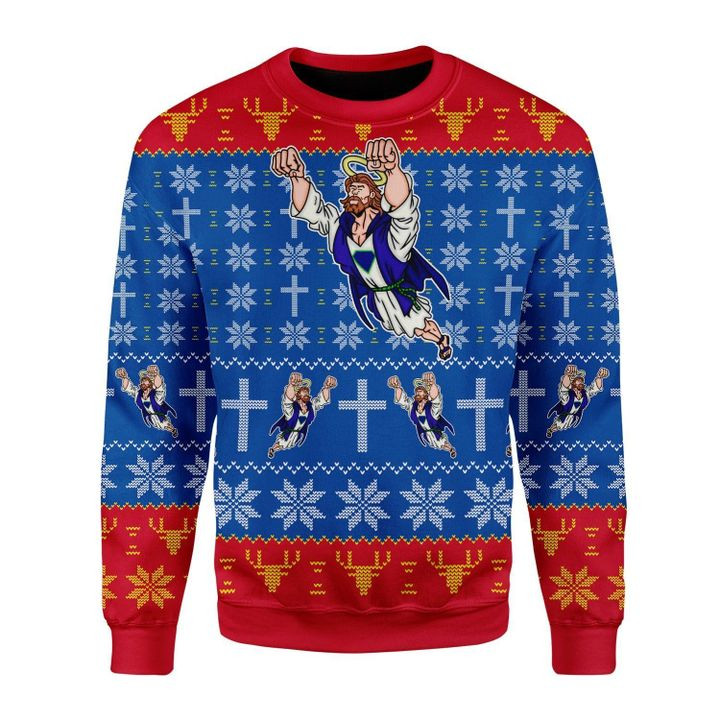 Super Jesus Ugly Christmas Sweater Ugly Sweater For Men Women