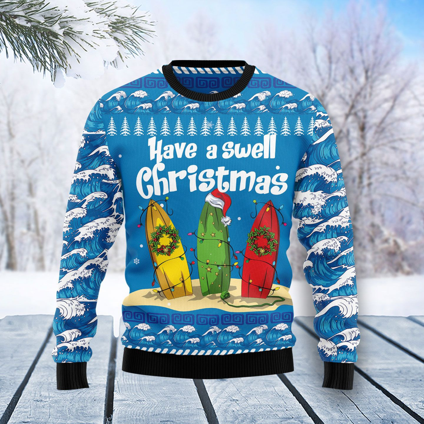 Surfer Swell Ugly Christmas Sweater Ugly Sweater For Men Women