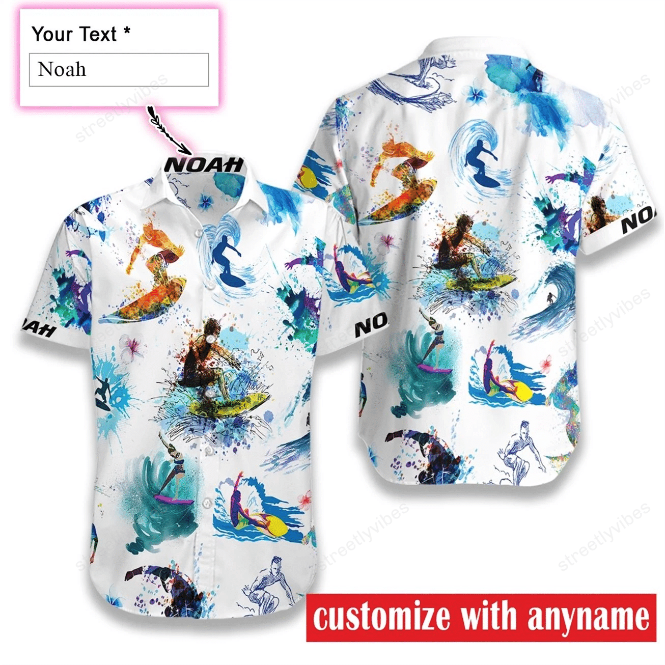 Surfing Art Water Color Custom Hawaiian Shirt Hawaiian Shirt For Men