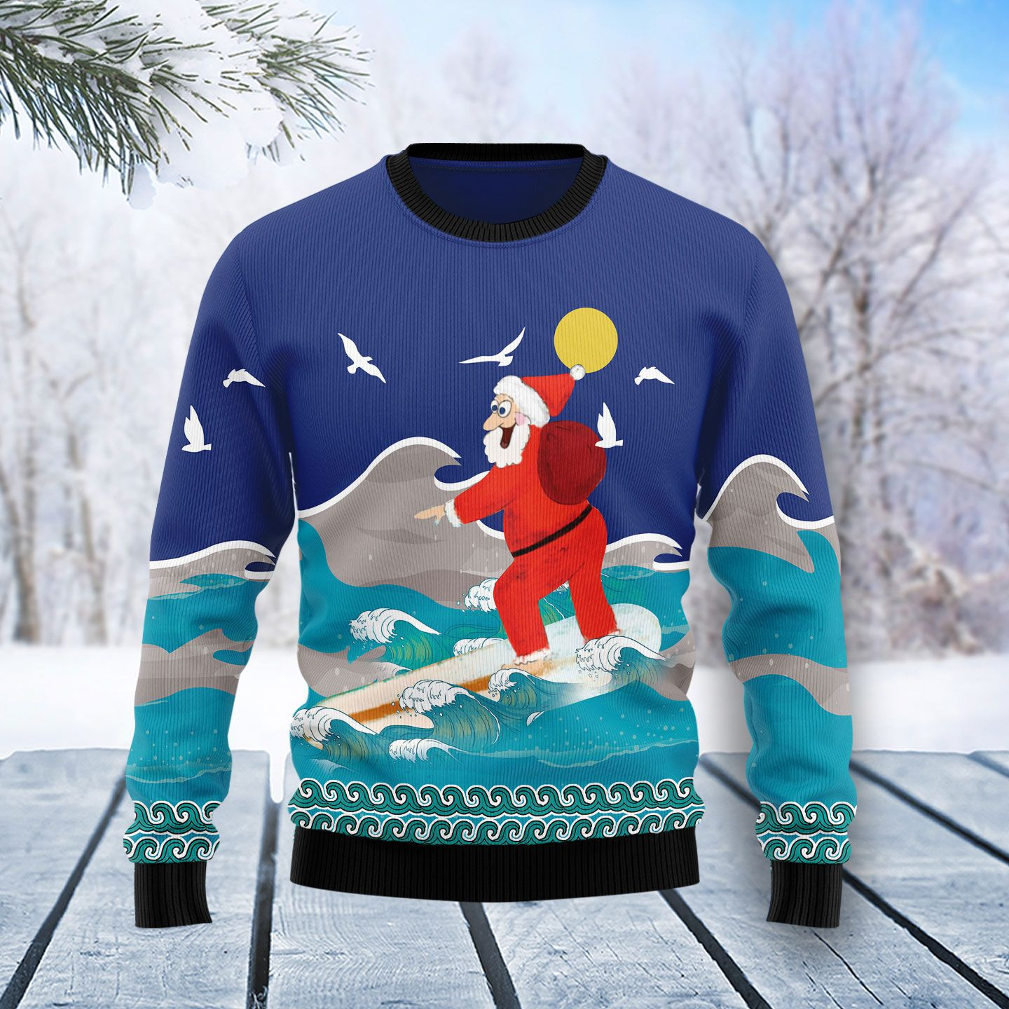 Surfing Santa Ugly Christmas Sweater Ugly Sweater For Men Women