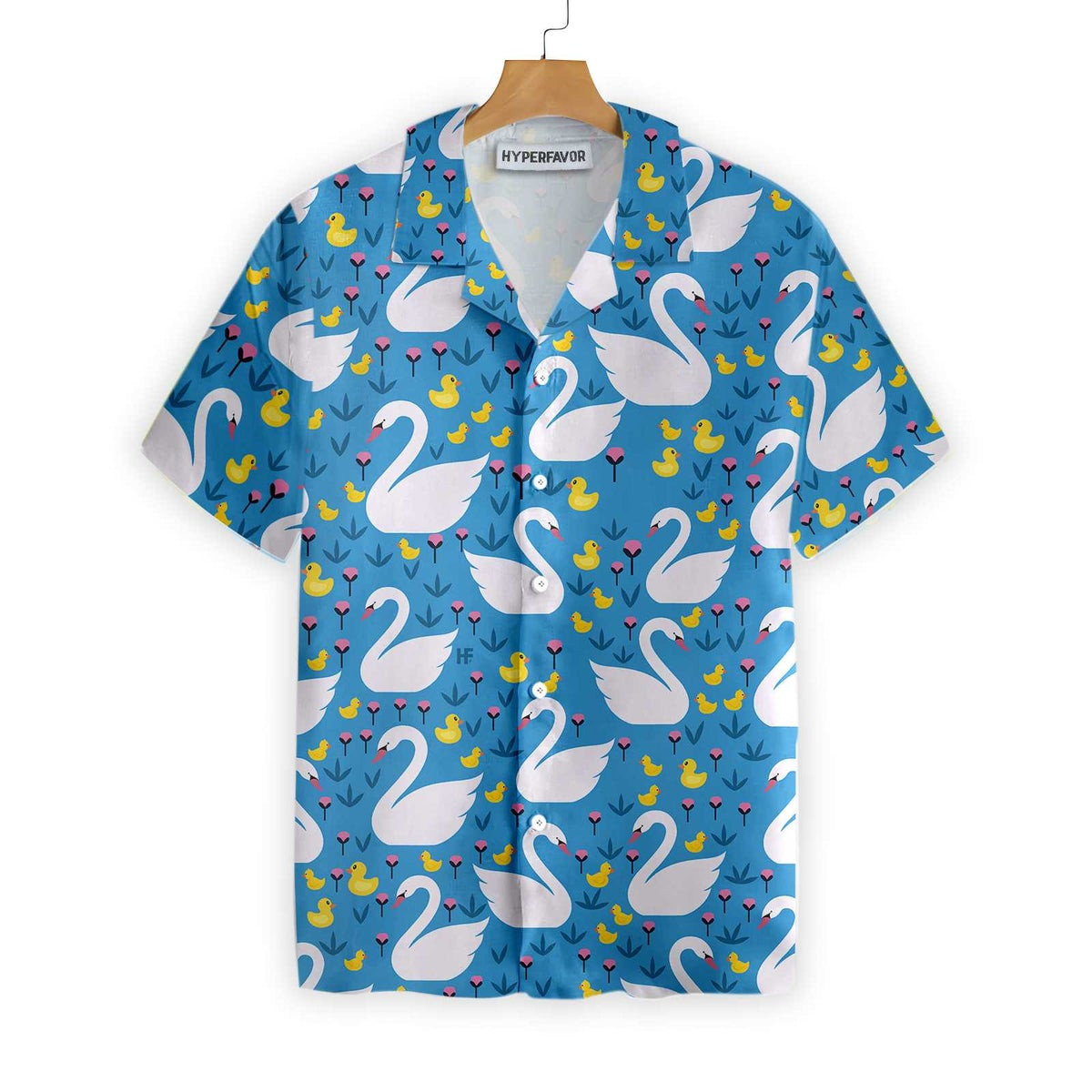 Swans And Ducks Swimming Hawaiian Shirt Sky Blue Animals And Floral Hawaiian Shirt