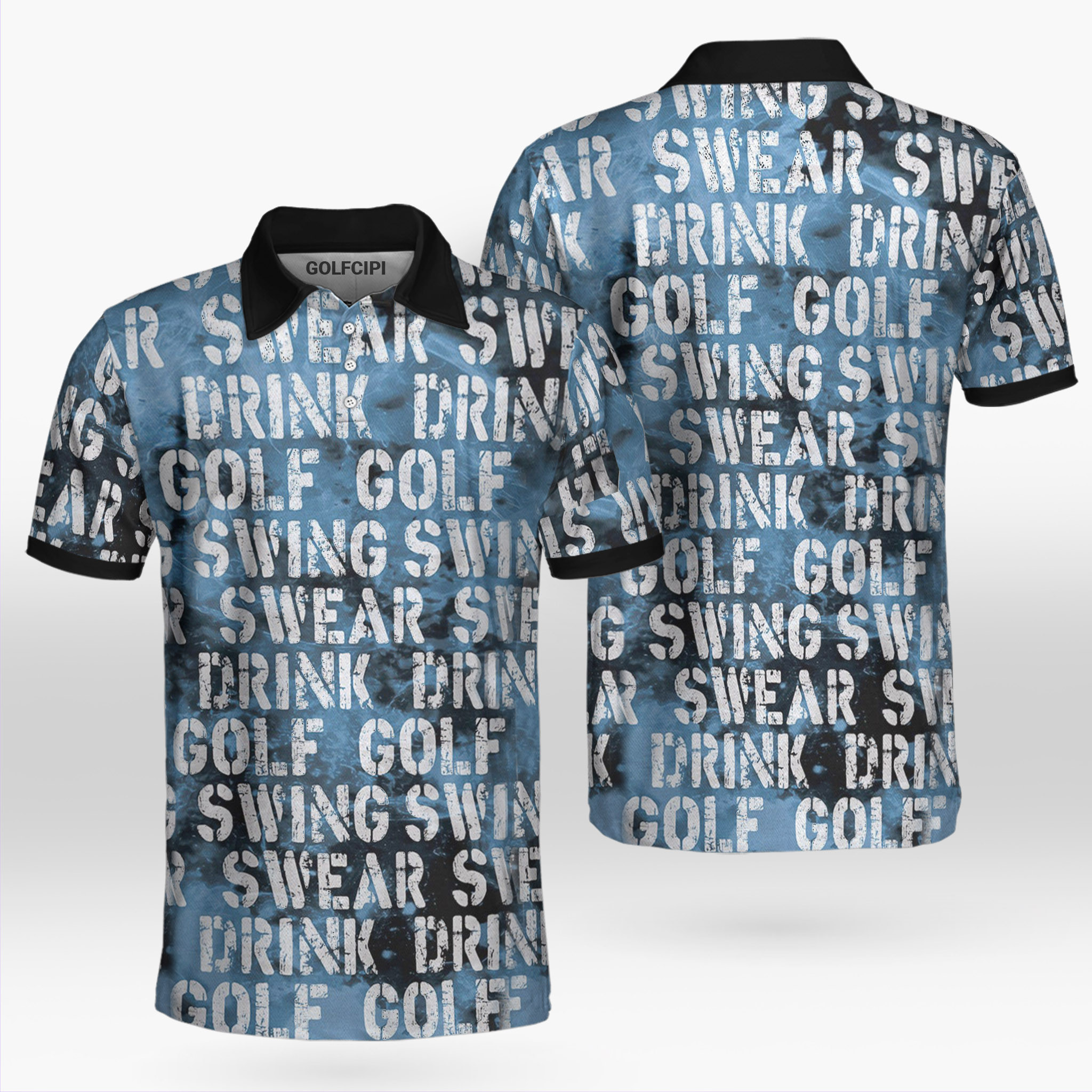 Swing Drink Golfer Blue Golf Shirt Golf Shirts Short Sleeve Polo For Men