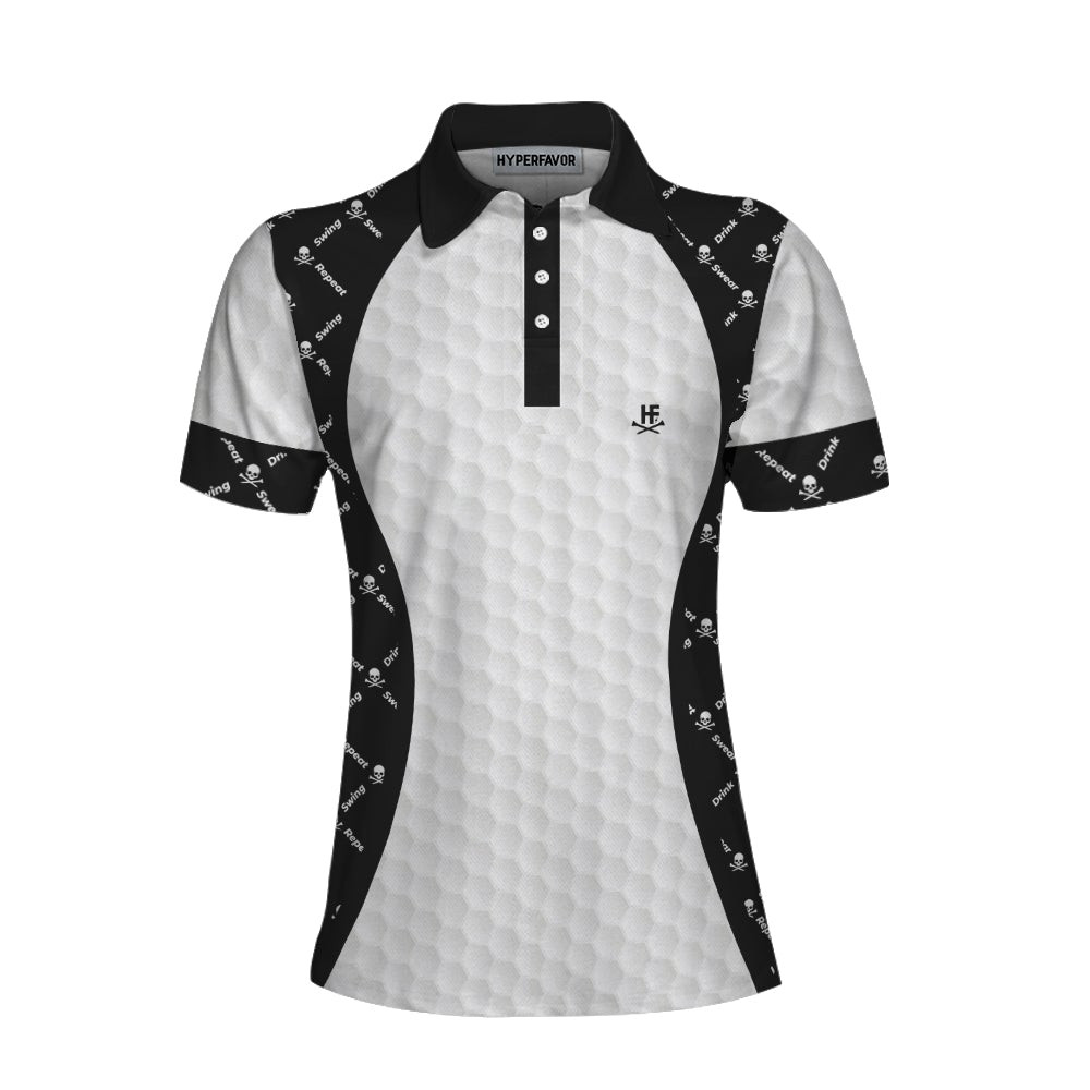 Swing Swear And Repeat With Skull Argyle Pattern Golf Short Sleeve Women Polo Shirt Basic Ladies Golfing Shirt