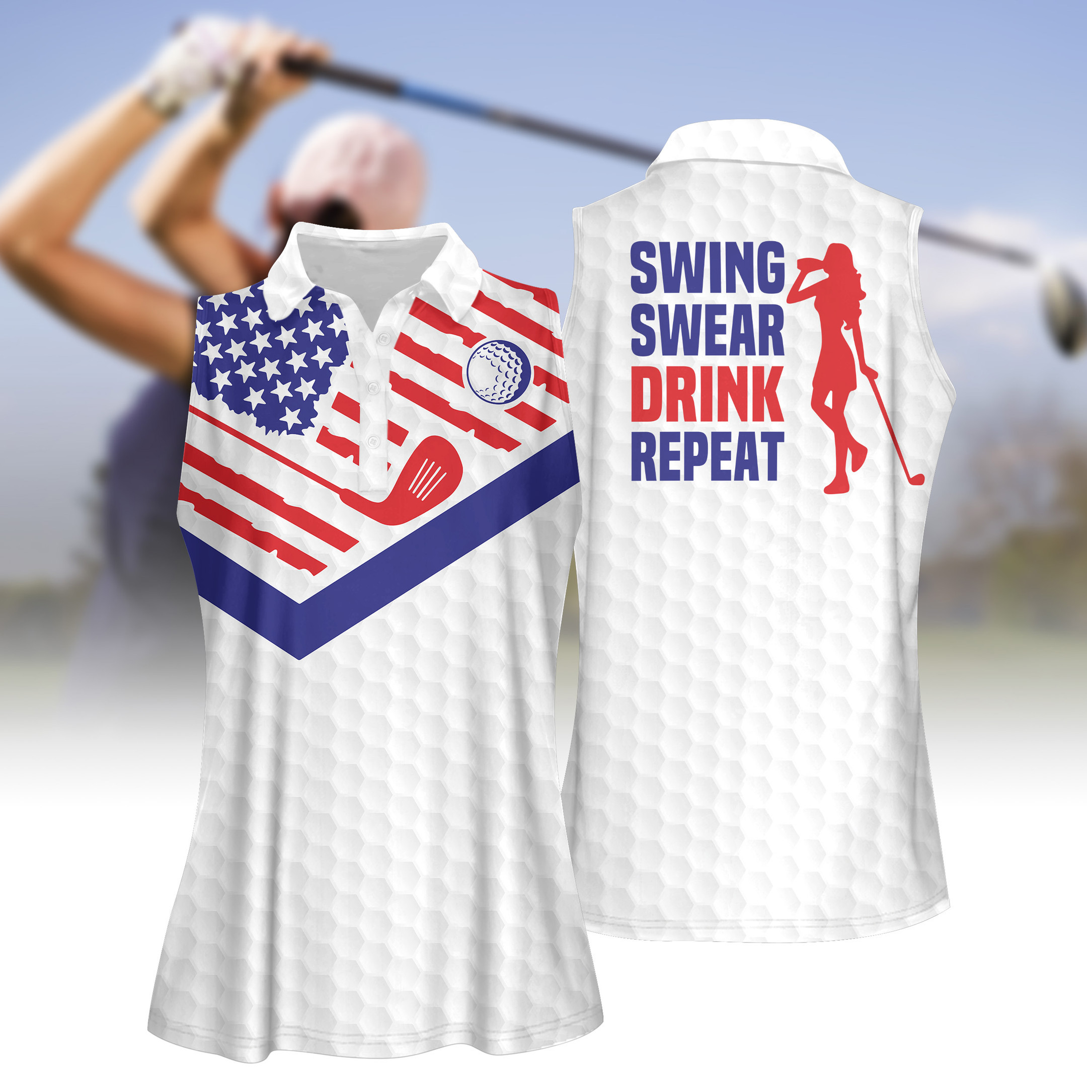 Swing Swear Dink Repeat Women Short Sleeve Polo Shirt Sleeveless Polo Shirt