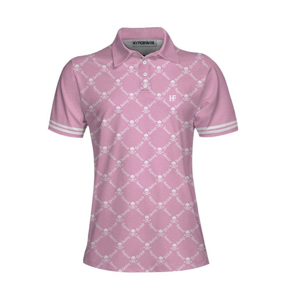 Swing Swear Drink Repeat Pink Golf Short Sleeve Women Polo Shirt Pink Golfing Shirt For Female Players