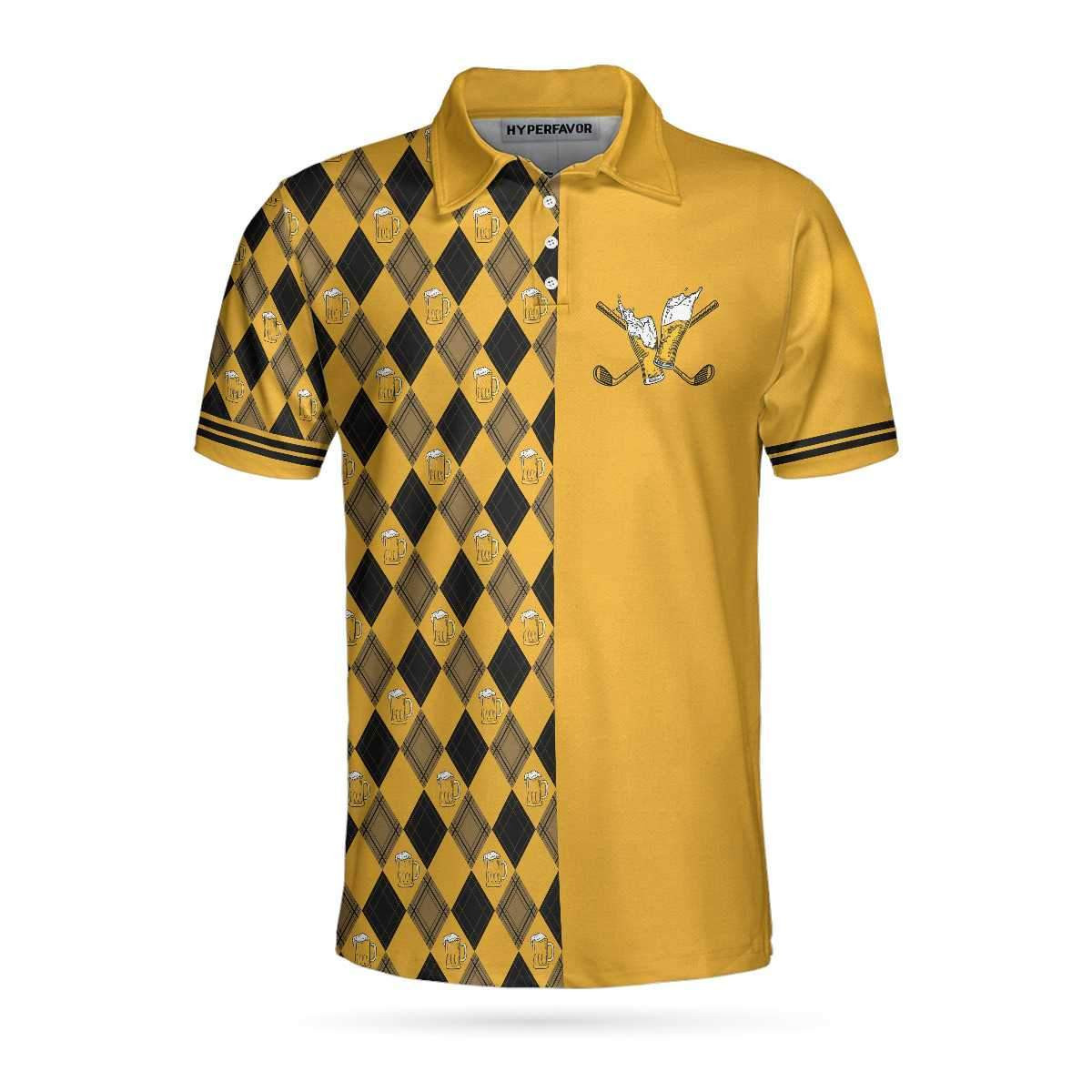 Swing Swear Drink Repeat Polo Shirt Black And Yellow Argyle Pattern Shirt Swag Golf Gift For Golfers