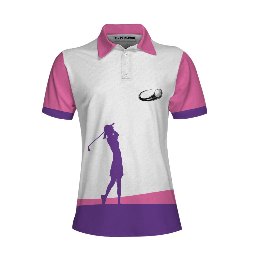 Swing Swear Look For Ball Repeat Golf Short Sleeve Women Polo Shirt White And Pink Golf Shirt For Ladies Unique Female Golf Gift