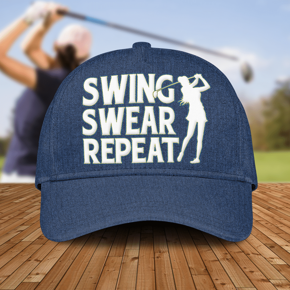 Swing Swear Repeat Golf Jeans Imitation Fabric For Female Golfers Caps