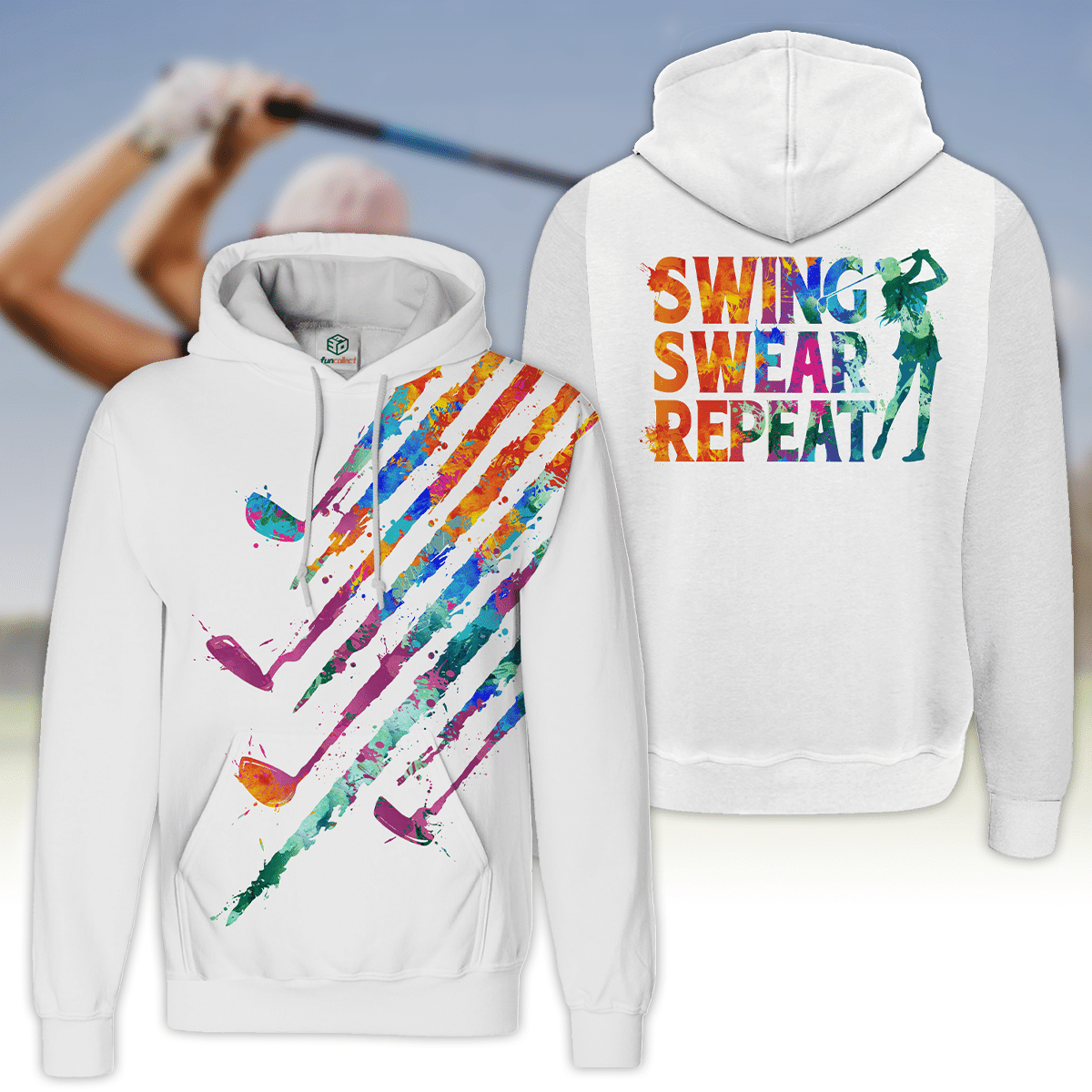 Swing swear repeat Watercolor Golfer Gift Hoodie Zipper Hoodie Shirt