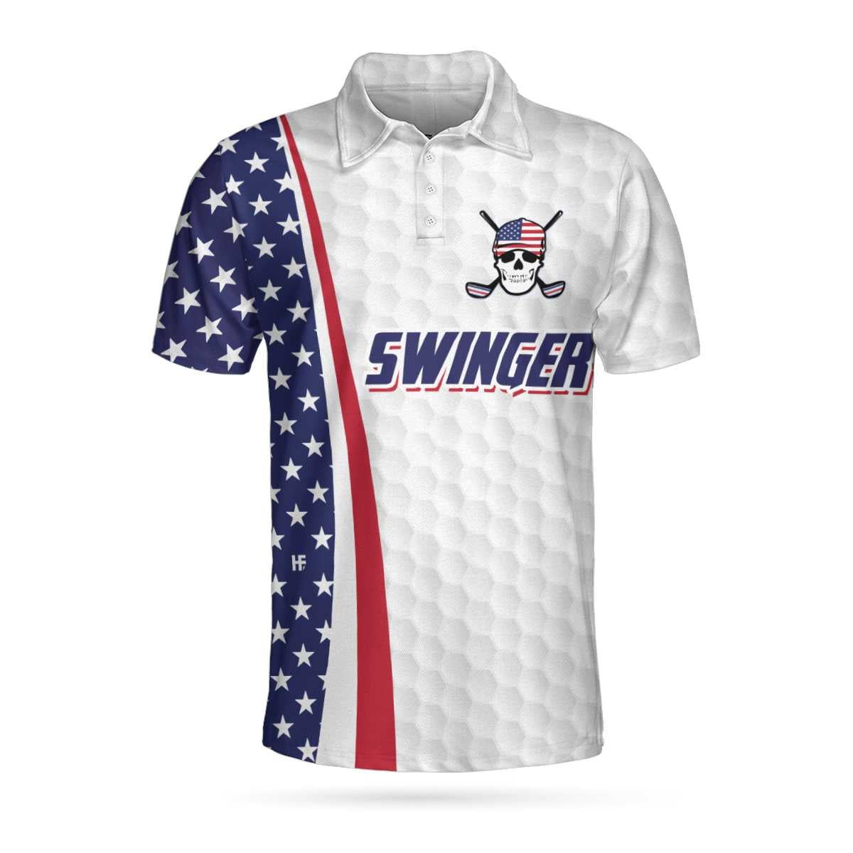 Swinger Skull Golf Polo Shirt Golf Pattern American Flag Polo Shirt Best Golf Shirt For Men