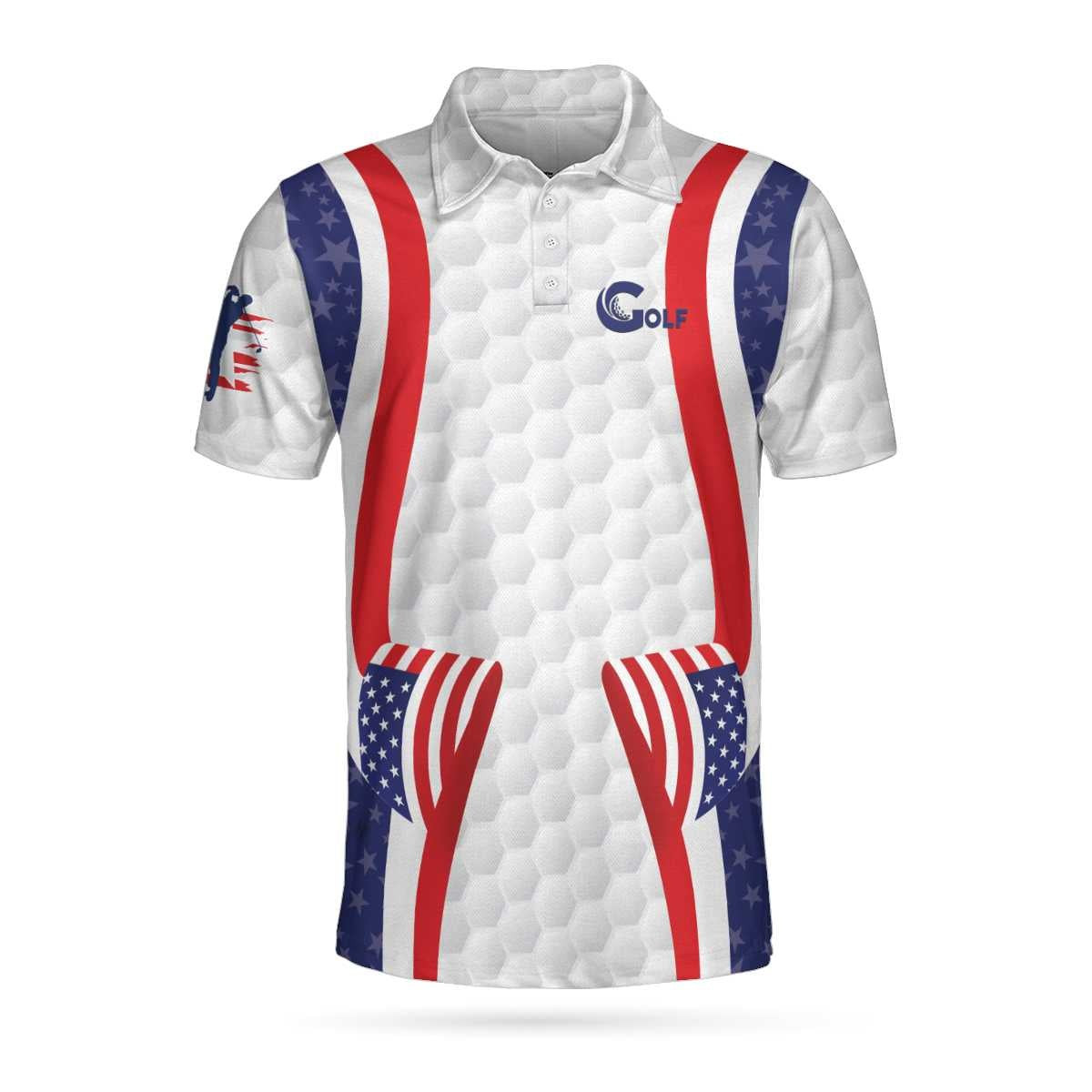 Symmetric Curve American Flag Golf Pattern Polo Shirt USA Golf Polo Shirt Patriotic Golf Shirt For Men