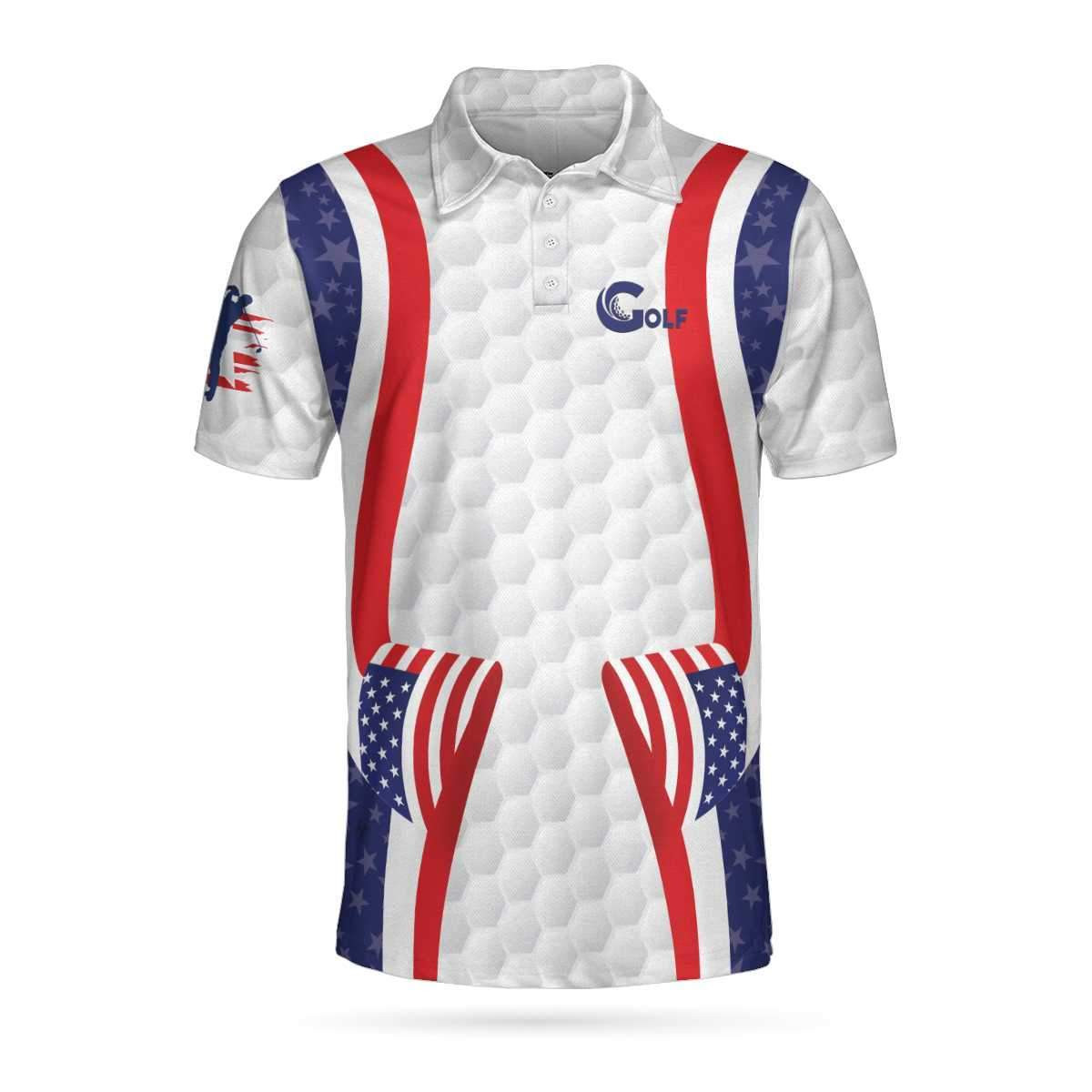 Symmetric Curve American Flag Golf Pattern Polo Shirt USA Golf Polo Shirt Patriotic Golf Shirts Short Sleeve Polo For Men