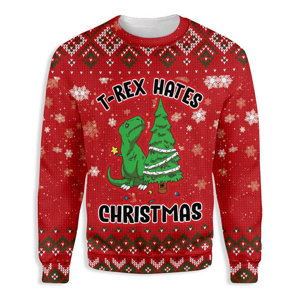 T-Rex Hates Ugly Christmas Sweater Ugly Sweater For Men Women