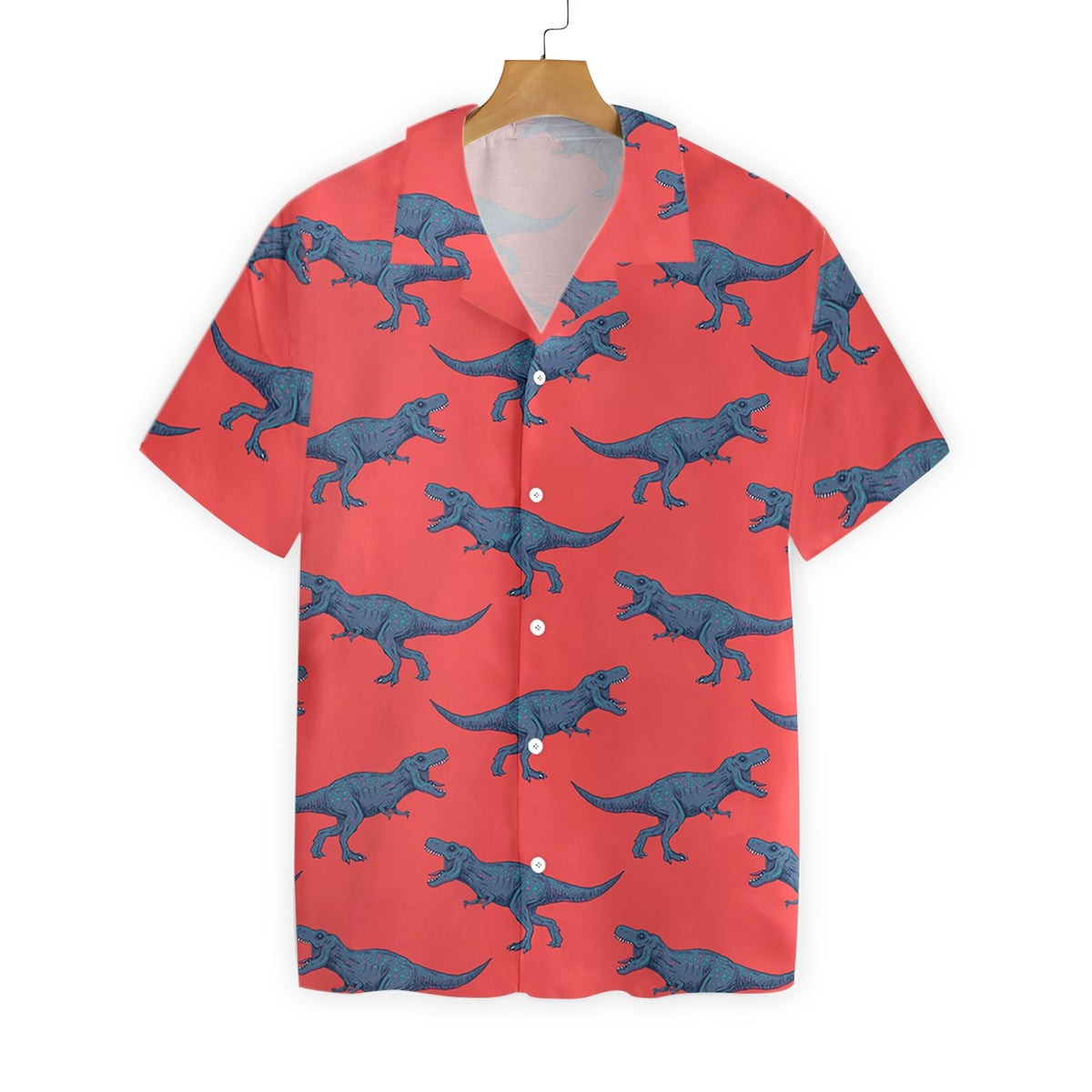 T-Rex Pattern Red Blue Dinosaur Hawaiian Shirt