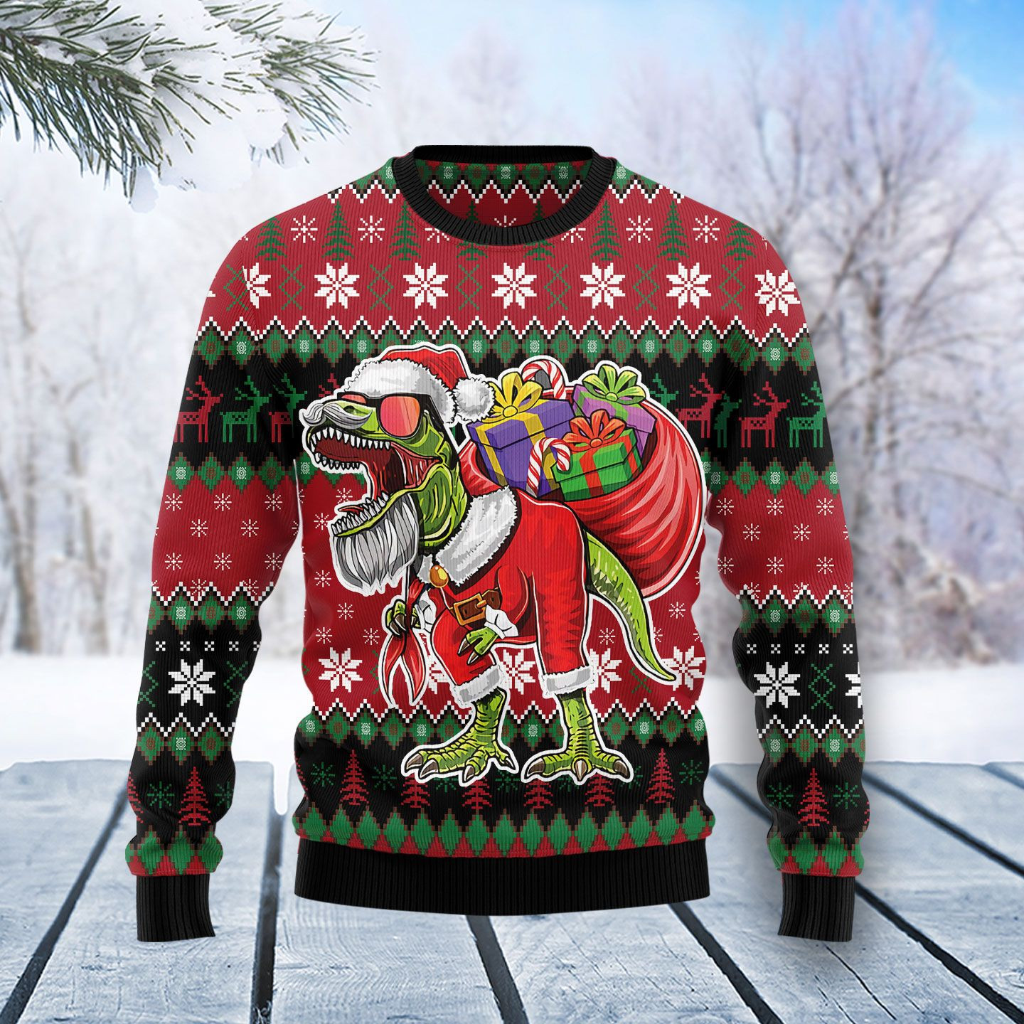 T Rex Santa Ugly Christmas Sweater
