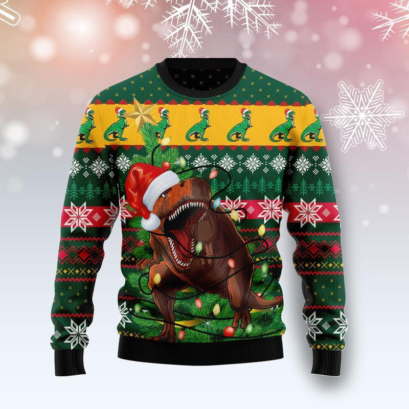 T-rex In Noel Tree Ugly Christmas Sweater Ugly Sweater For Men Women