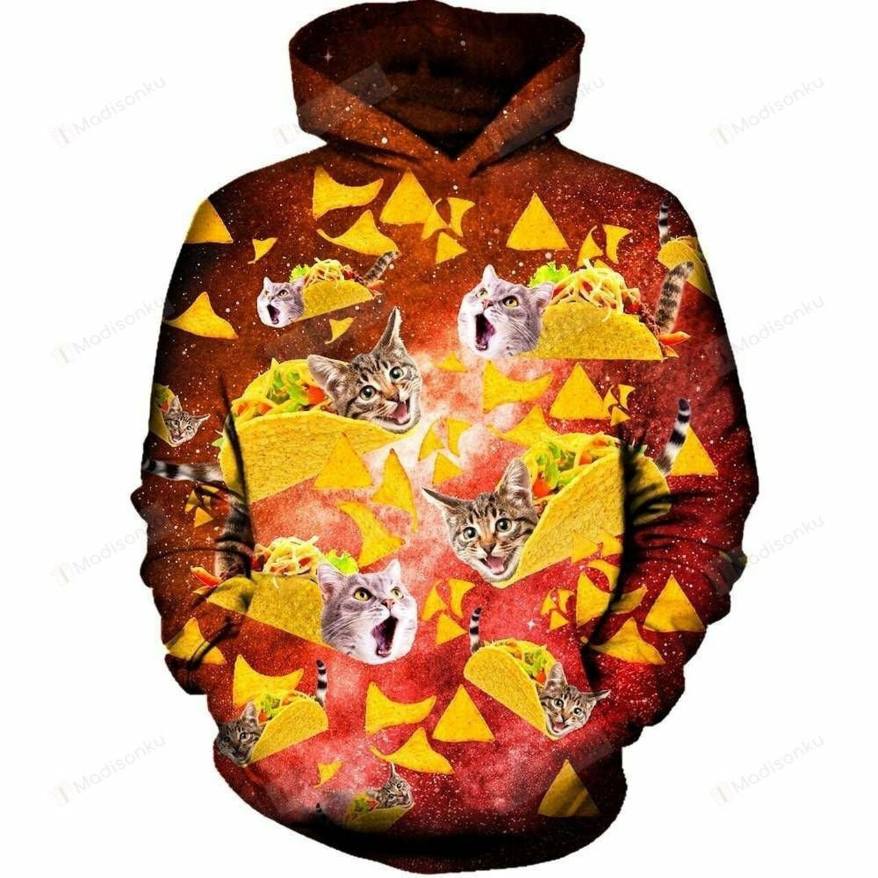 Tacos And Cats Red 3d All Over Print Hoodie, Zip-up Hoodie