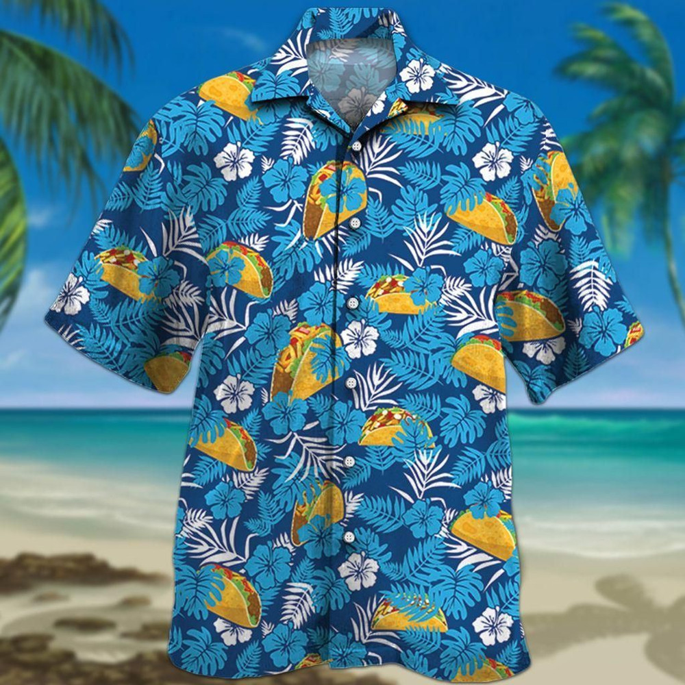 Tacos Lovers Blue Floral Aloha Hawaiian Shirt Colorful Short Sleeve Summer Beach Casual Shirt For Men And Women