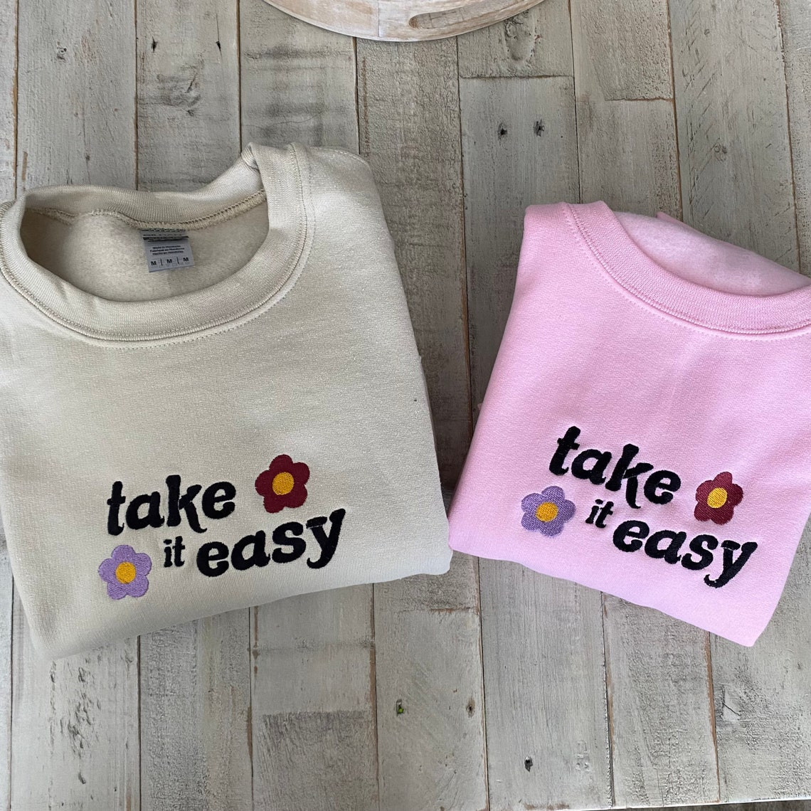 Take It Easy Embroidered Crewneck Cute Vintage Sweater Trendy Fleece