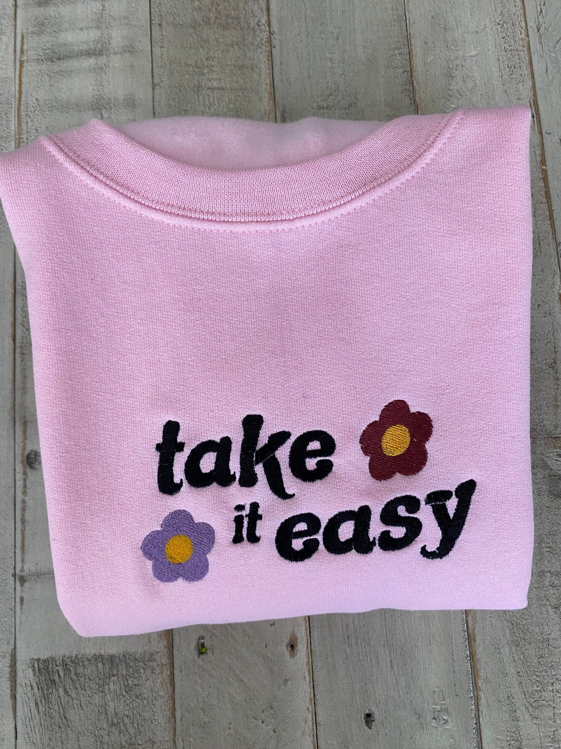 Take It Easy Embroidered Crewneck Cute Vintage Sweatshirt Trendy Crewneck