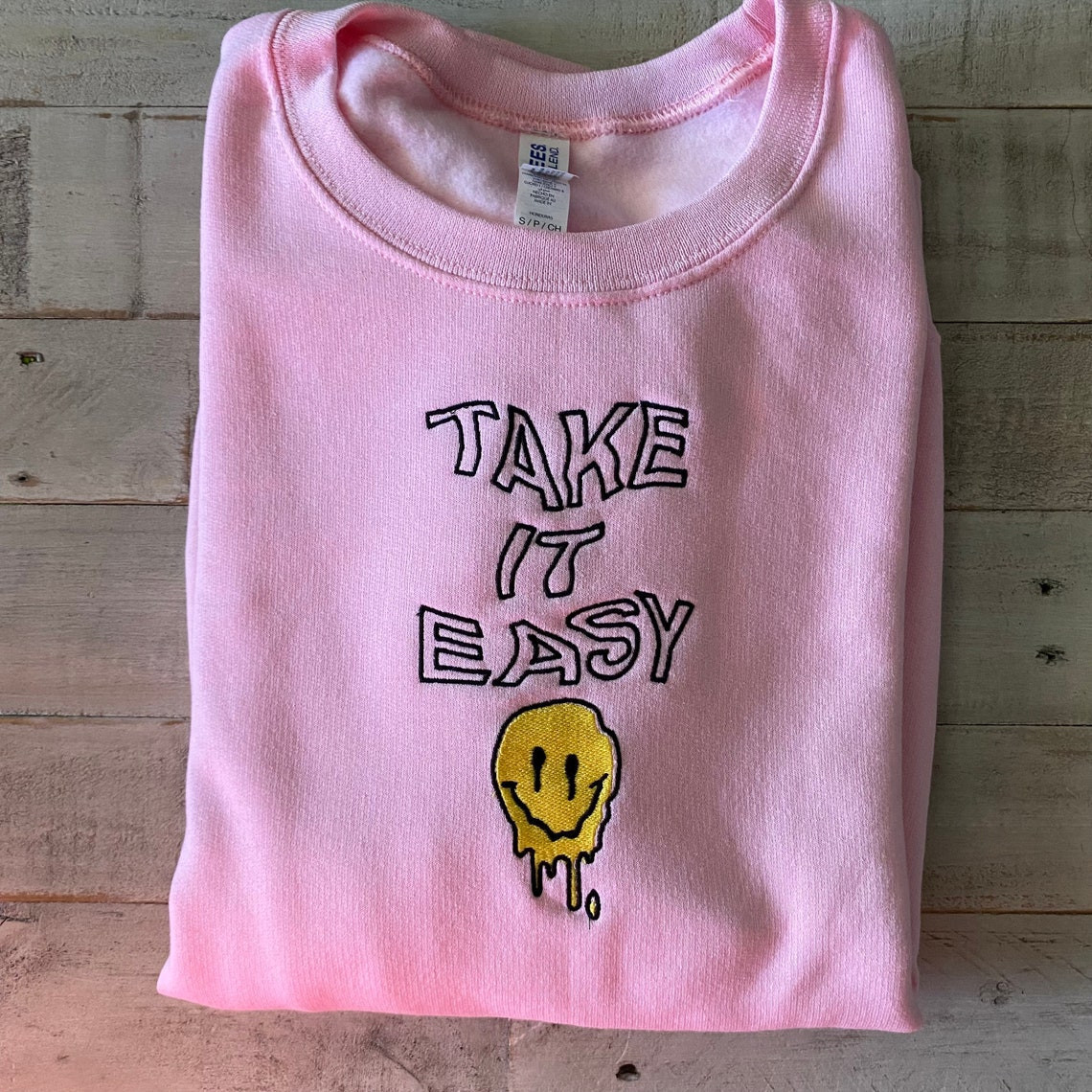 Take It Easy Embroidered Crewneck Cute Vintage Sweatshirt Trendy Crewneck