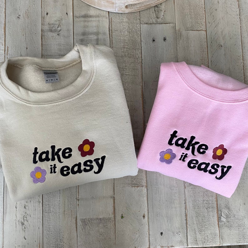 Take It Easy Embroidered Crewneck- Cute Vintage Sweatshirt